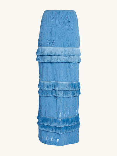 Fringe Trim Lace Maxi Skirt Sky