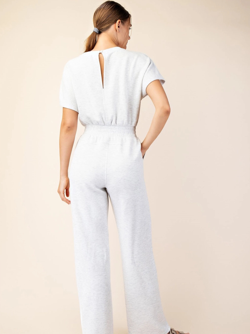 Modal Poly Short Sleeve Jumpsuit Heather Grey