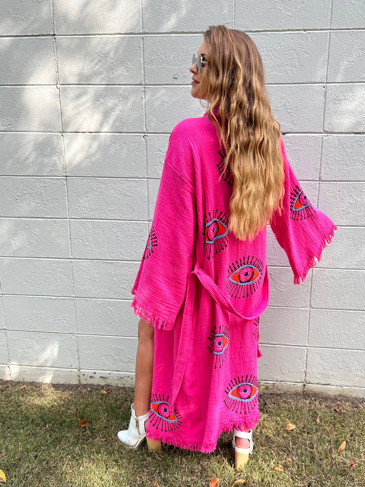 Evil Eye Long Kaftan Hot Pink