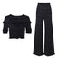 SET189 Ruffled Knit Crop Top & Flared Pants Summer Set