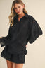 Eyelet Bishop Sleeve Shirt and Short Set Black