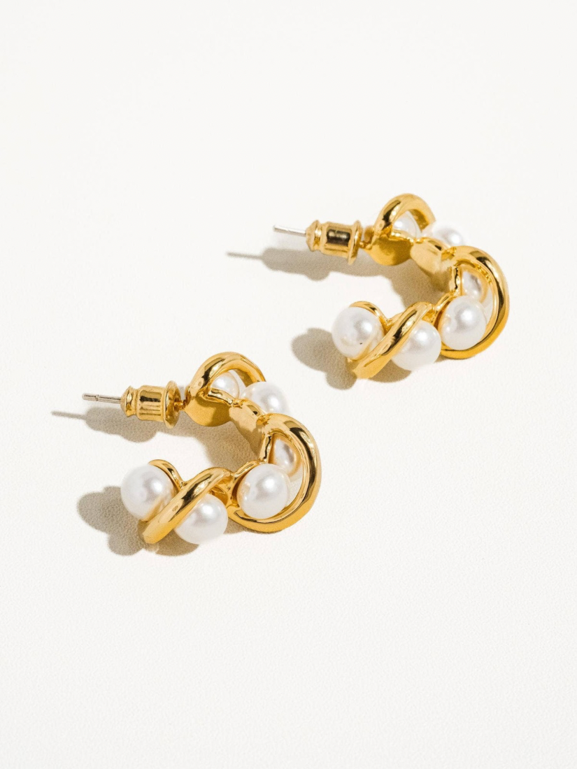 Eudora Braided Earring with Pearl Yellow Gold