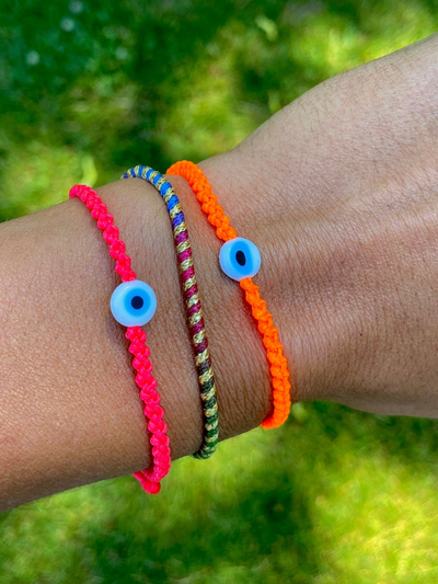 Evil Eye Braided Bead Bracelet: Silver
