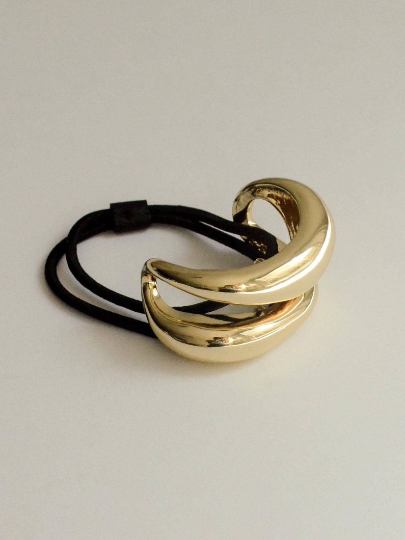 Wide Sculptured Metal Ponytail Hair Tie Gold