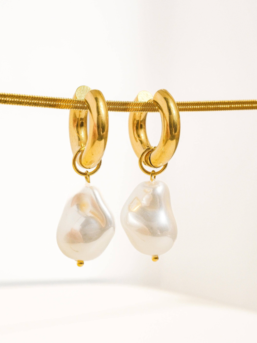 Oceana Large Pearl Earring Gold