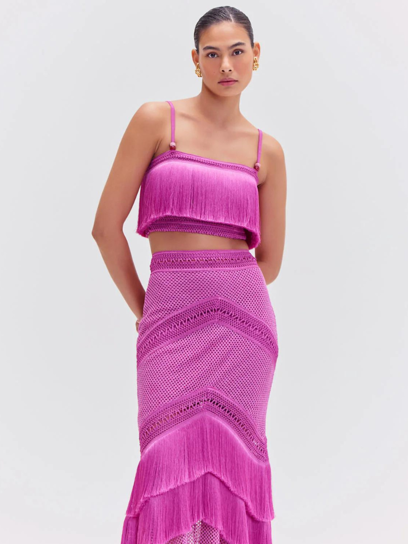 Sleeveless Fringed Crop Top Cerise