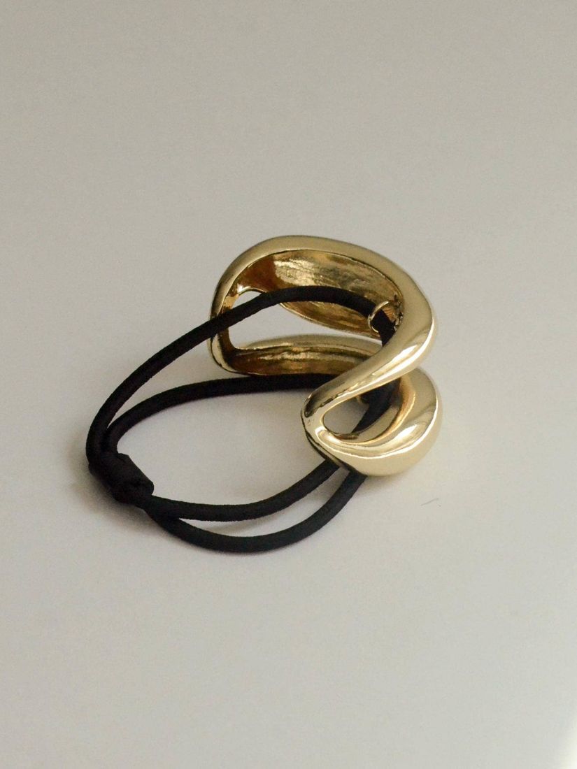 Wide Sculptured Metal Ponytail Hair Tie Gold