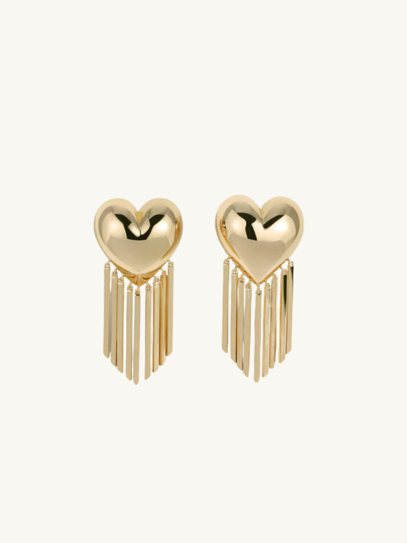 Small Bubble Heart Fringe Earrings Gold