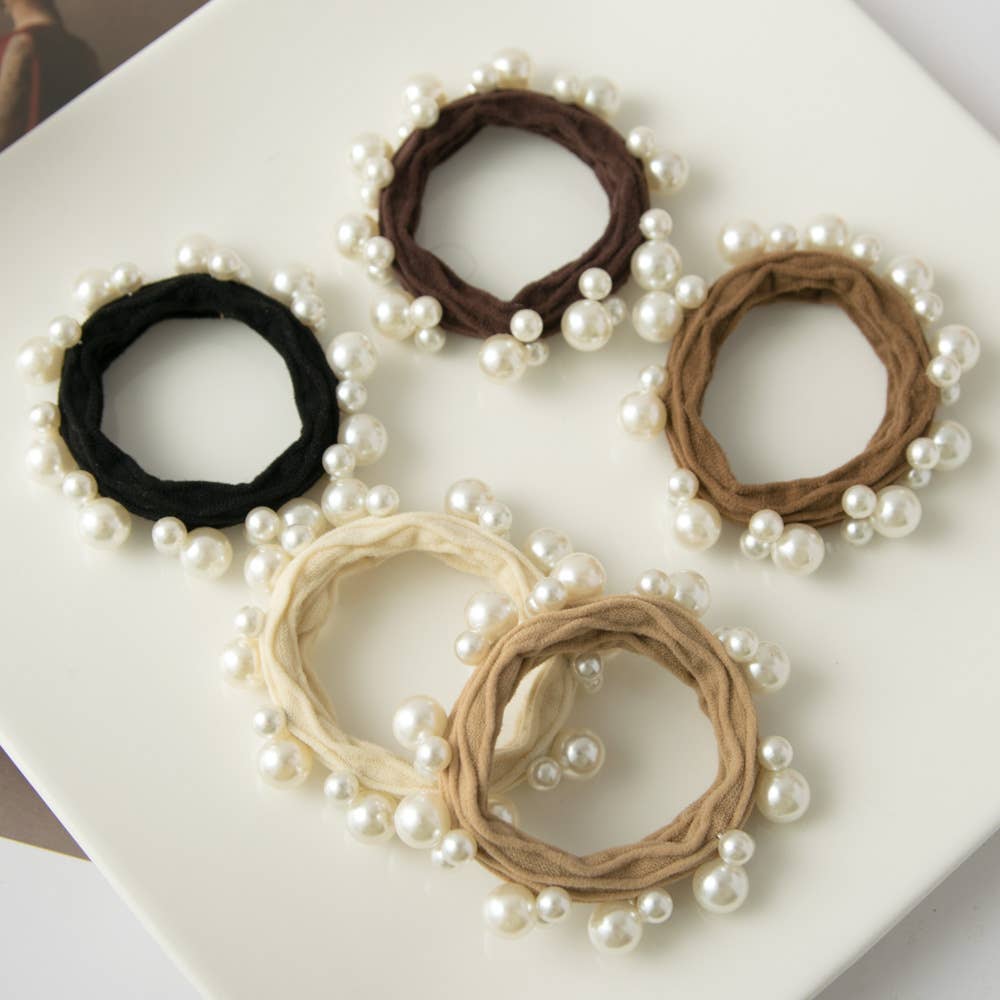 Textured Seamless Pearl Hair Tie (Set of 5): Assorted