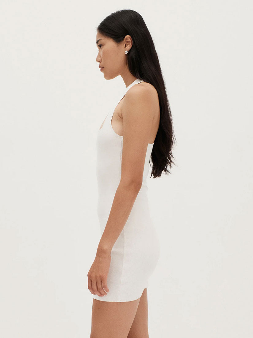 Asymmetric Race Slip Dress Off White