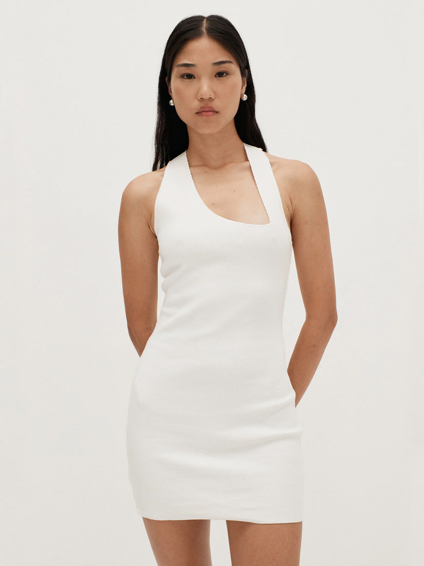 Asymmetric Race Slip Dress Off White