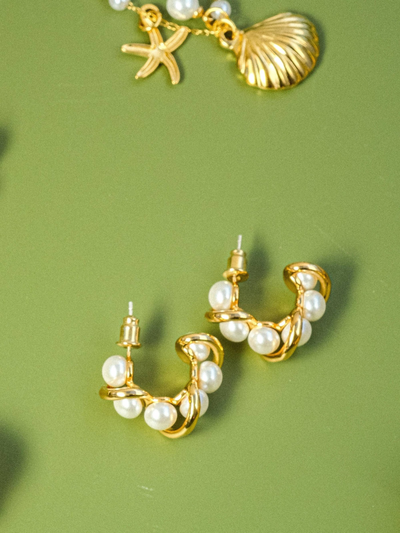 Eudora Braided Earring with Pearl Yellow Gold