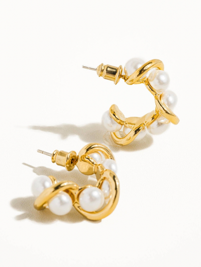 Eudora Braided Earring with Pearl Yellow Gold