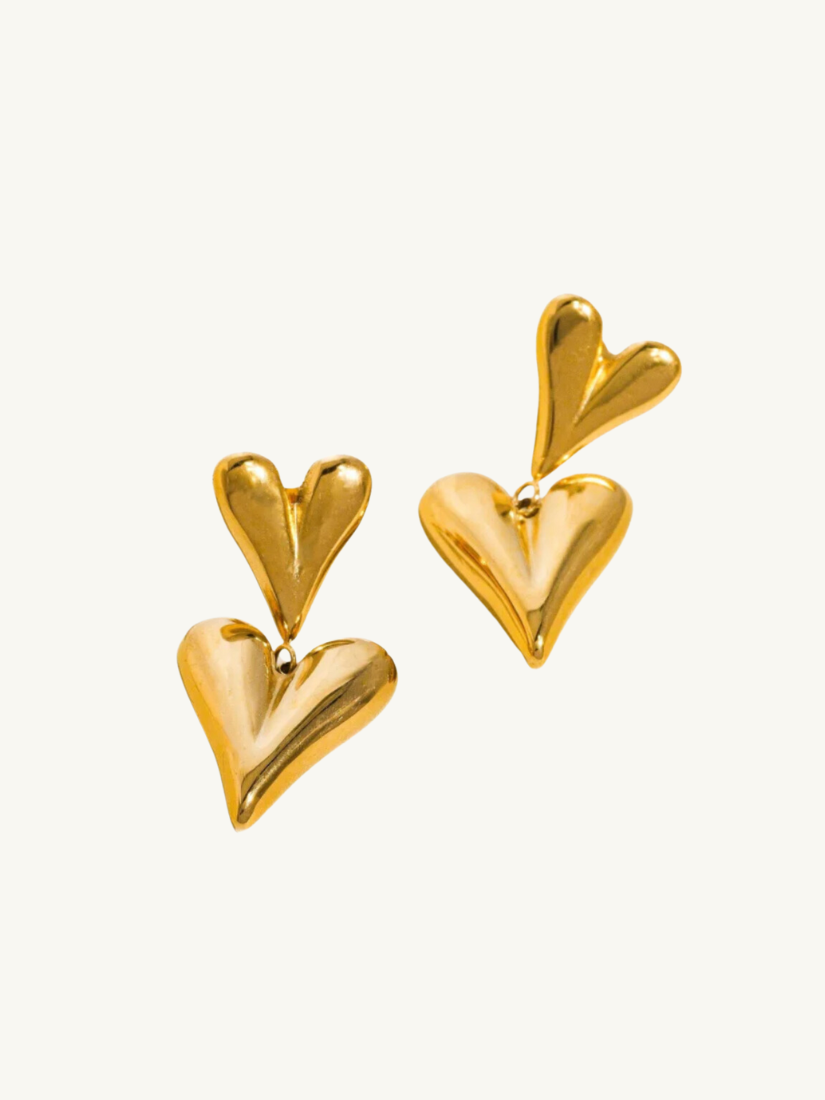 Adeline Layered Heart Earring Yellow Gold