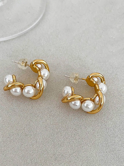 Eudora Braided Earring with Pearl Yellow Gold