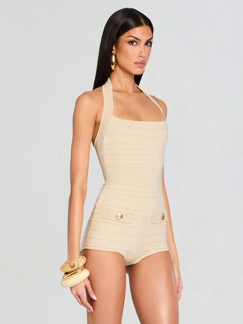 Fallyn Knit Romper Metallic Bone