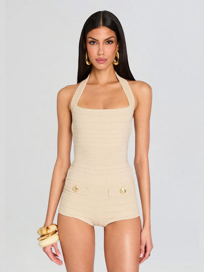 Fallyn Knit Romper Metallic Bone