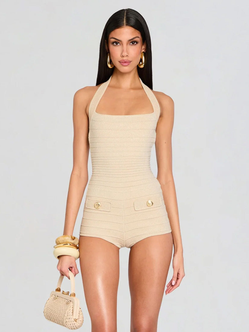 Fallyn Knit Romper Metallic Bone