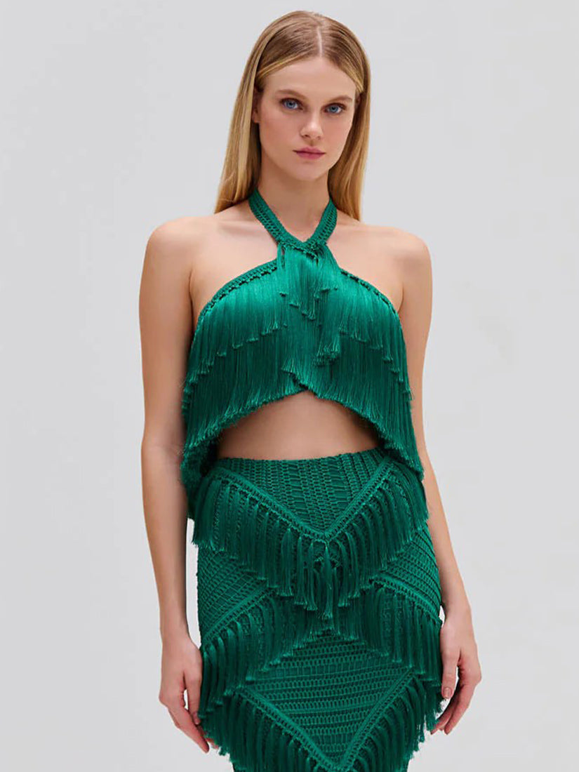 Fringe Halterneck Top Jade