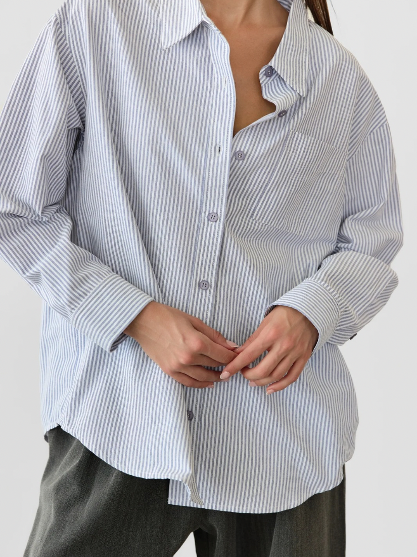 The Lark Top | Oversized Striped Oxford Shirt: BLUE-WHITE / SMALL