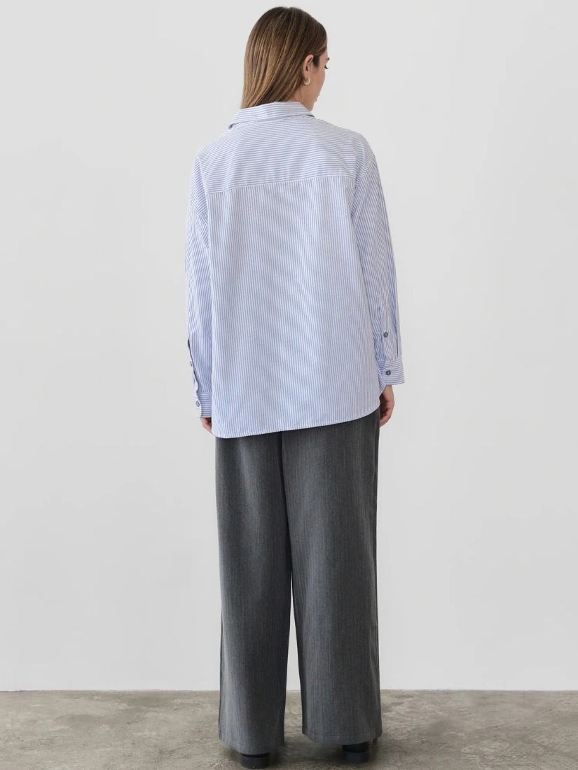 The Lark Top | Oversized Striped Oxford Shirt: BLUE-WHITE / SMALL