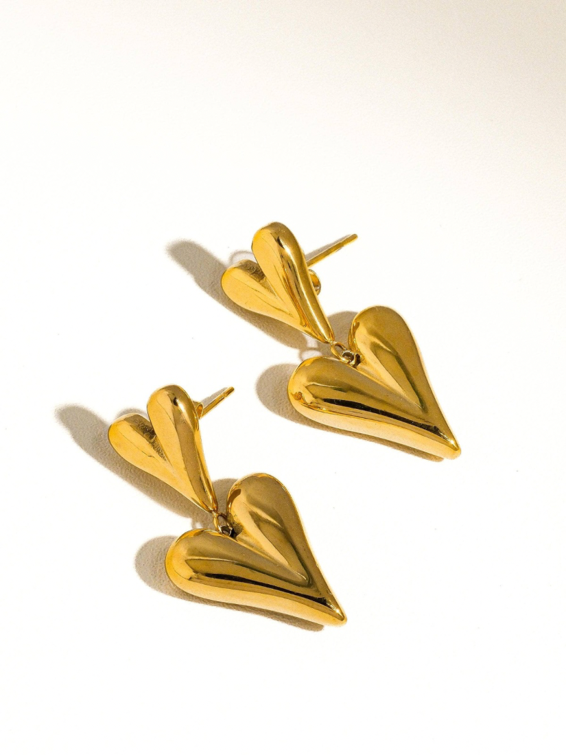 Adeline Layered Heart Earring Yellow Gold