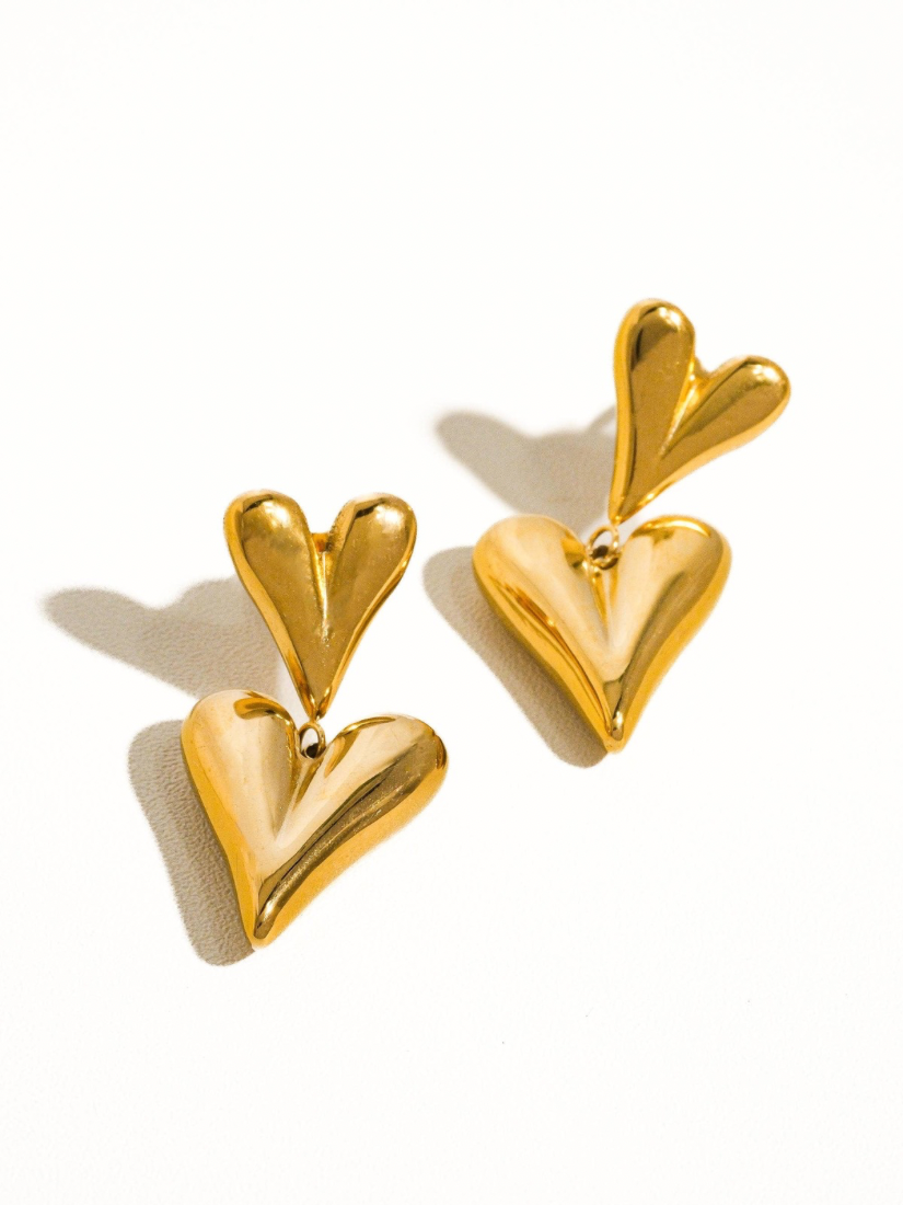 Adeline Layered Heart Earring Yellow Gold