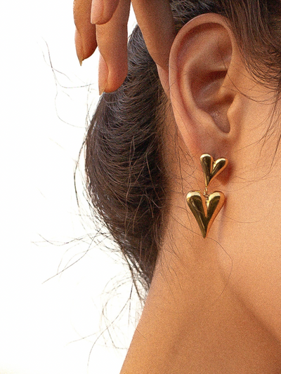 Adeline Layered Heart Earring Yellow Gold