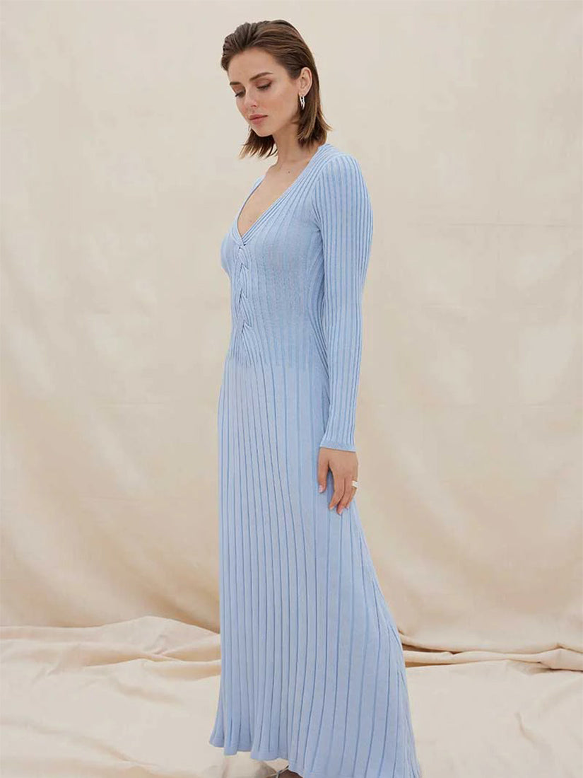 Laced Long Sleeve Midi Dress Dawn Blue