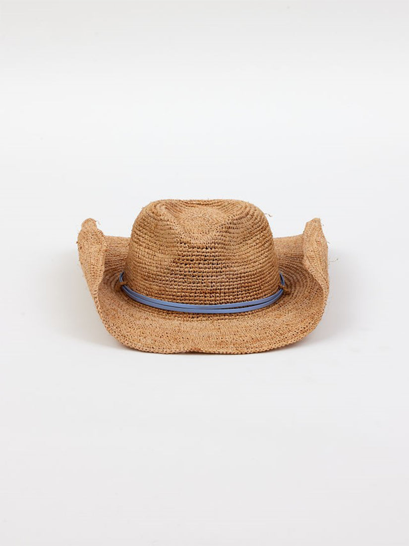 Raffia Crochet Cowboy Hat Natural/Blue