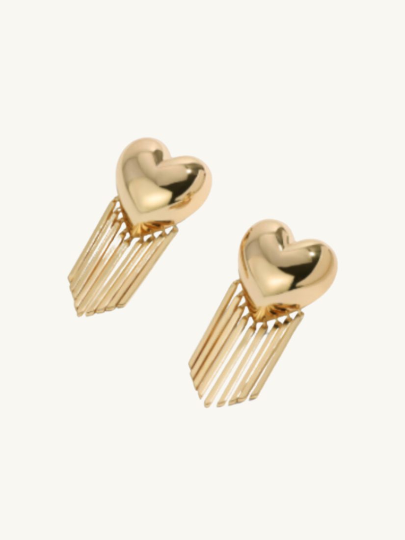 Small Bubble Heart Fringe Earrings Gold