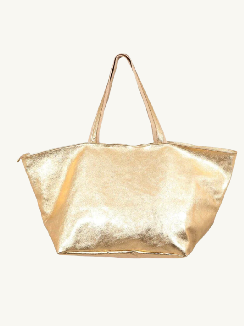 Gold Large Leather Weekend Bag