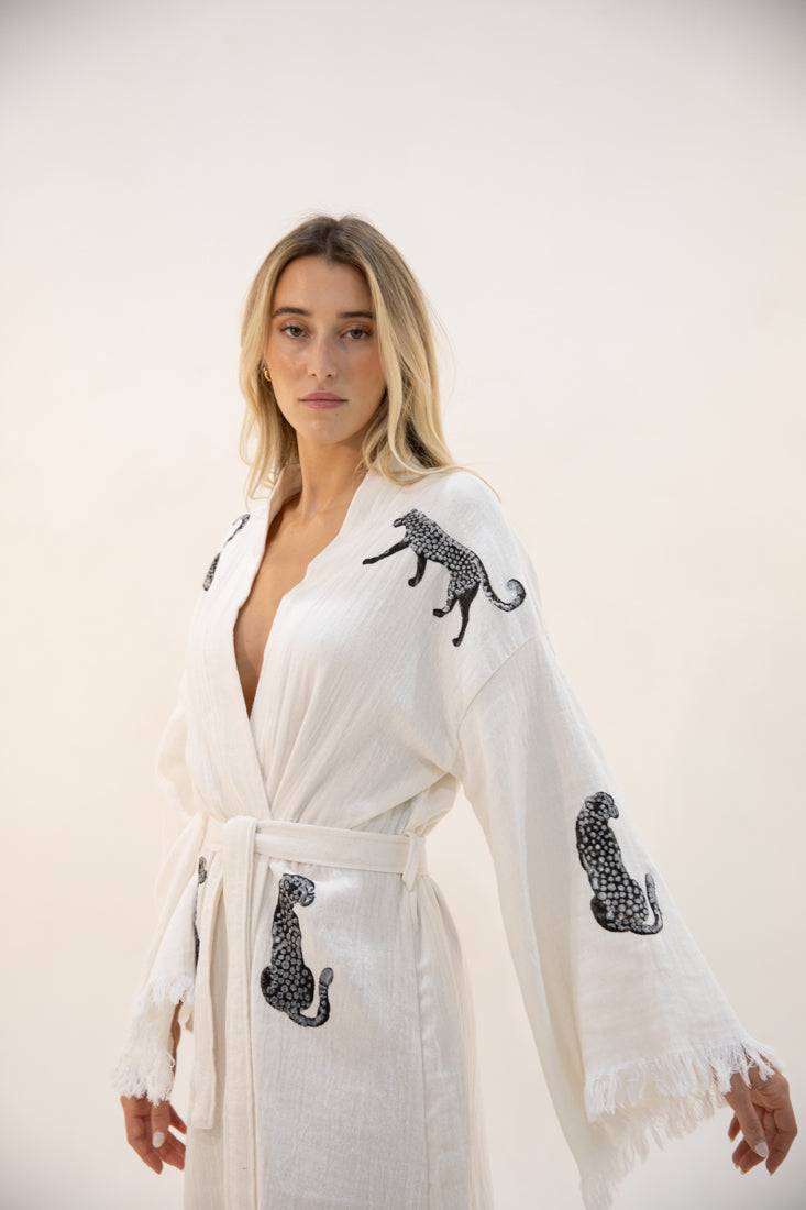 Boho Tiger Long Kaftan Kimono