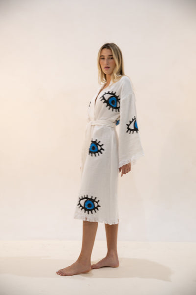 Blue Evil Eye Long Kaftan Kimono