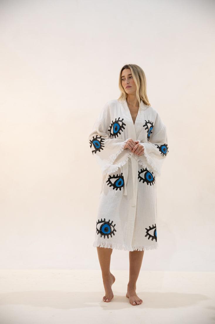 Blue Evil Eye Long Kaftan Kimono