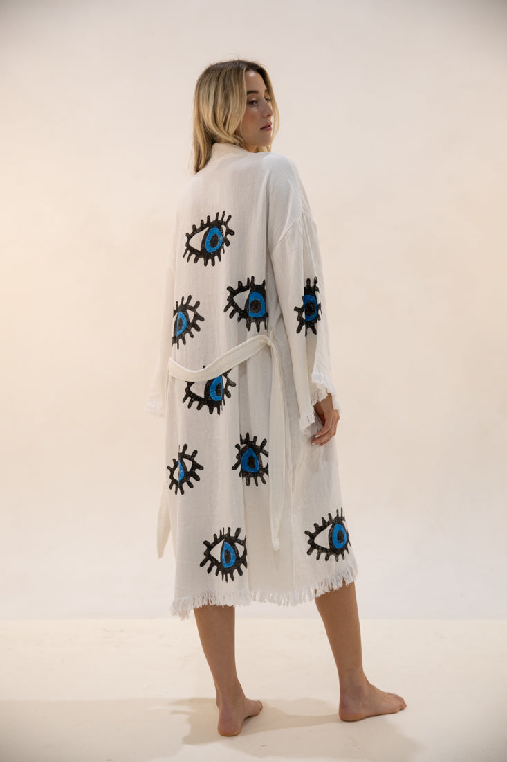 Blue Evil Eye Long Kaftan Kimono