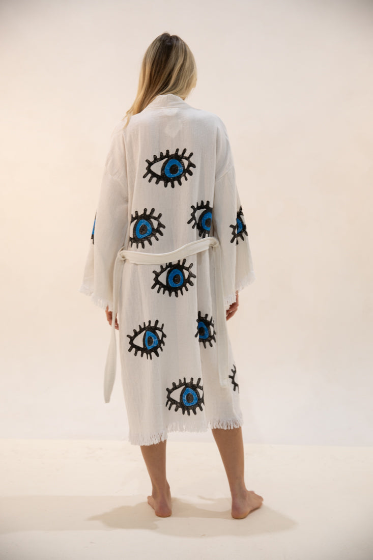 Blue Evil Eye Long Kaftan Kimono