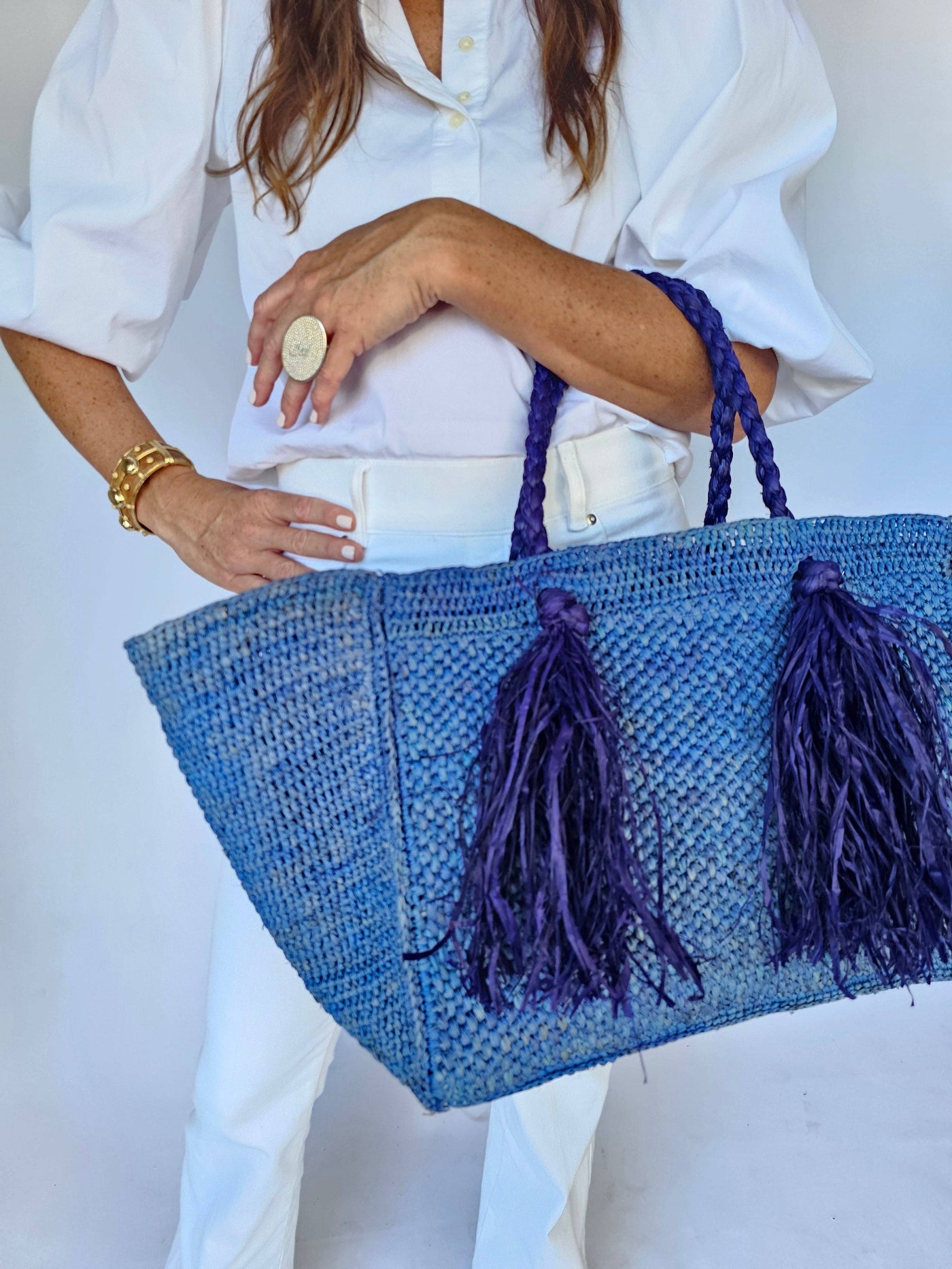 Blue Camilla Raffia Bag