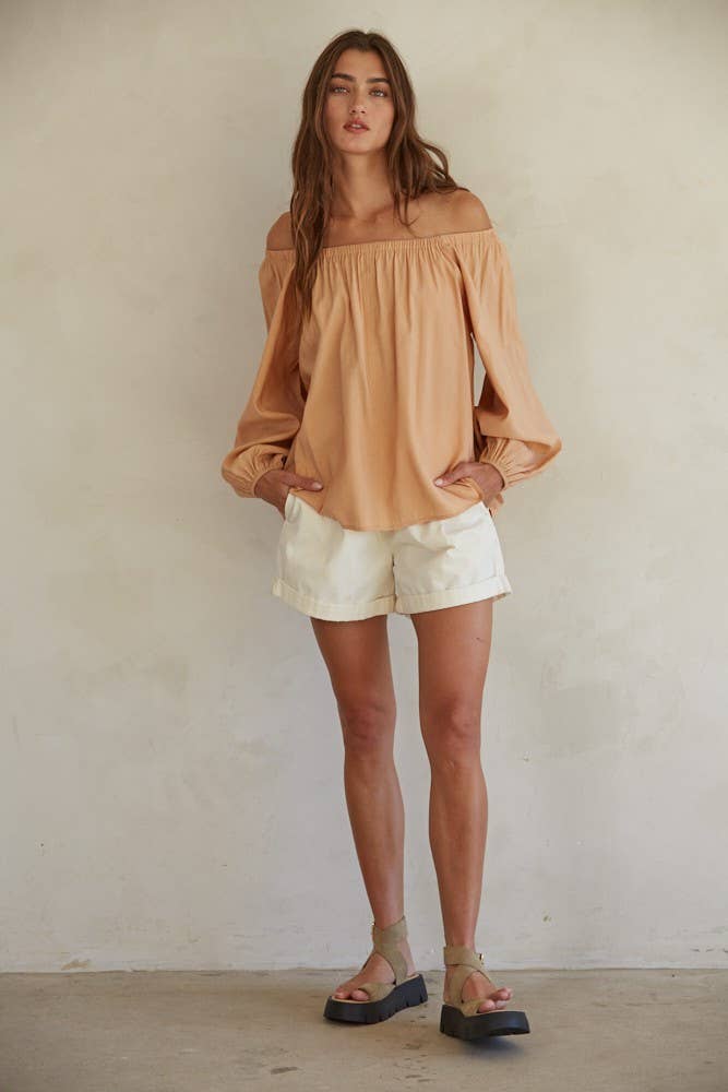 Off The Shoulder Long Sleeve Top Peach
