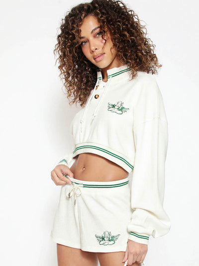 Cherub University Henley Cropped Crewneck White