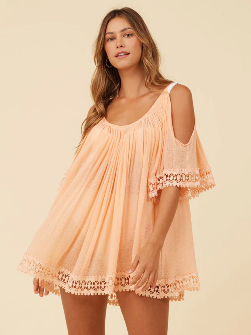 Crochet Trim Coverup Dress Tropical Peach