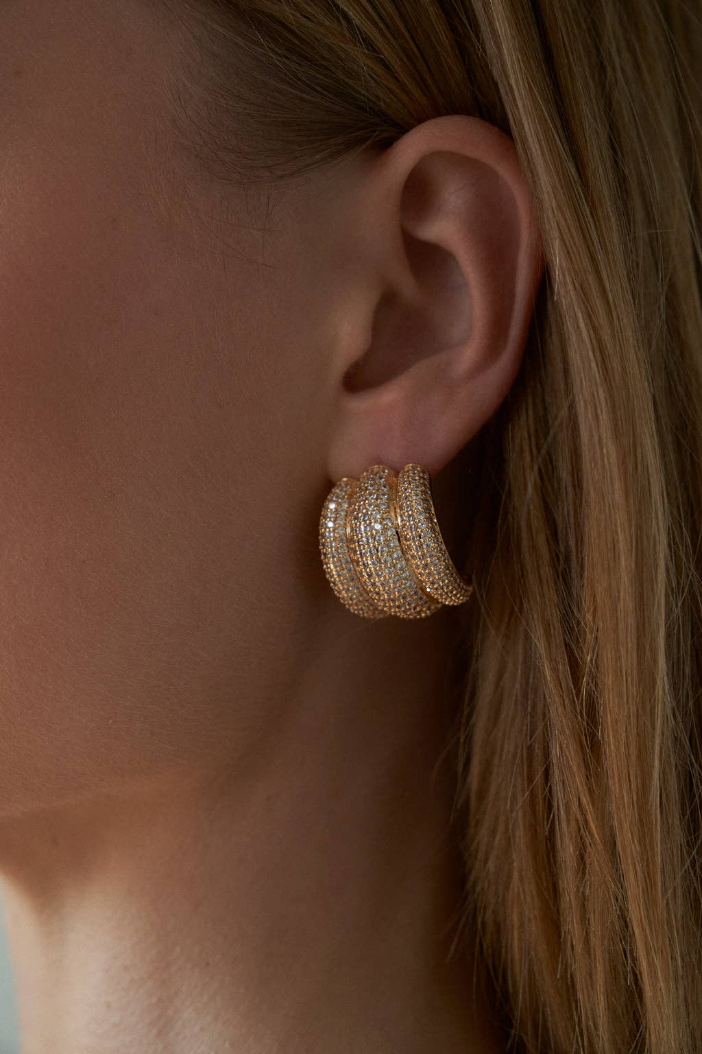 Pave Elsa Shield Earrings Gold