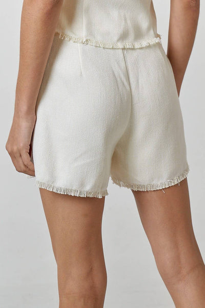 Frayed Hem Linen Shorts Cream