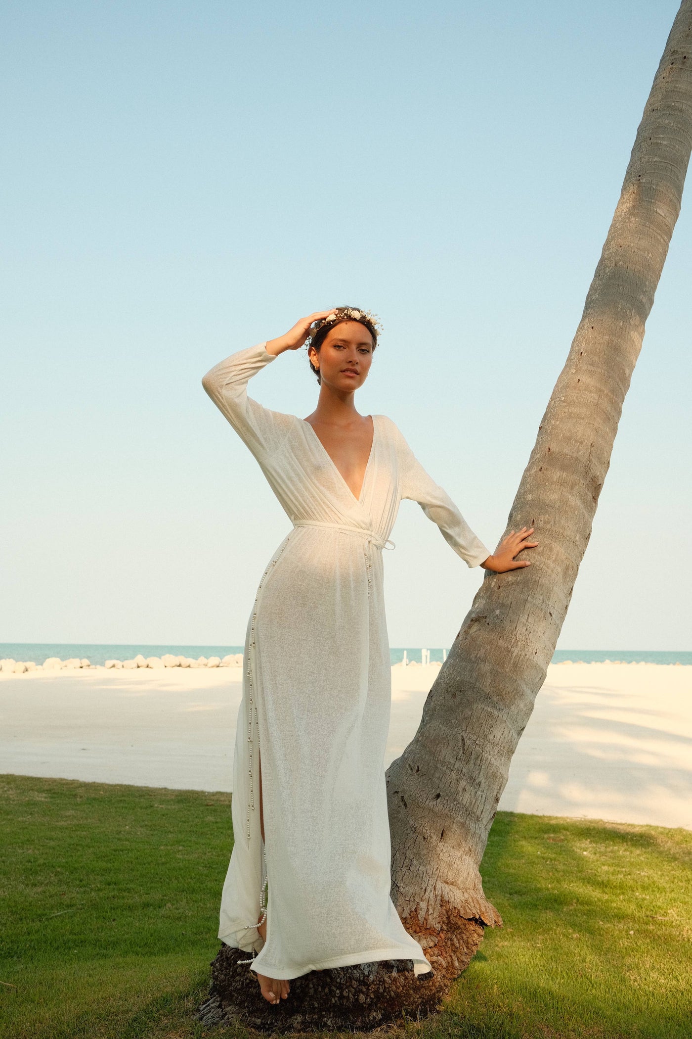 Beaded Pearl Santorini Dress Off-White