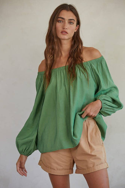 Off The Shoulder Long Sleeve Top Moss
