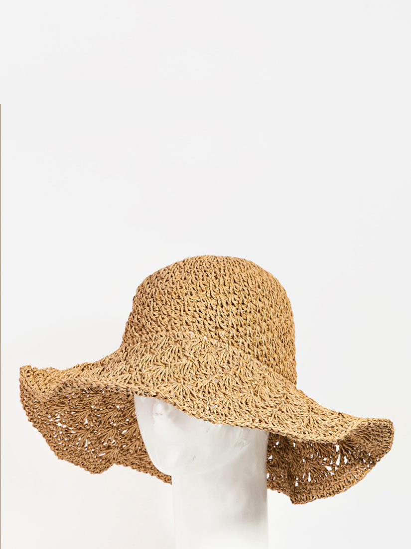 Knitted Straw Floppy Sun Hat Khaki