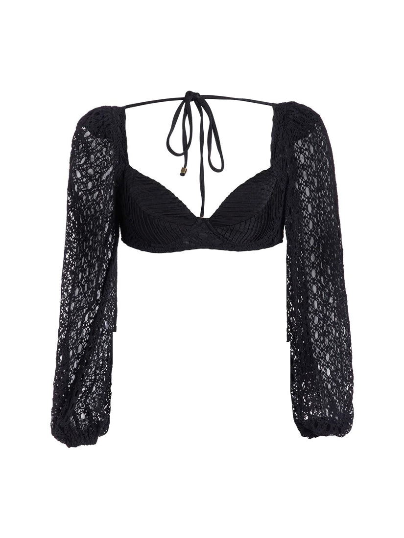 Crochet Sleeve Bikini Top Black