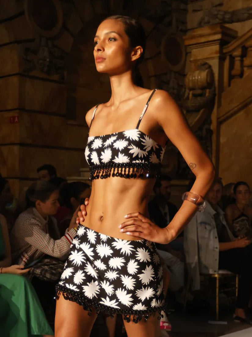 Dahlia Hand Beaded Cropped Top Black